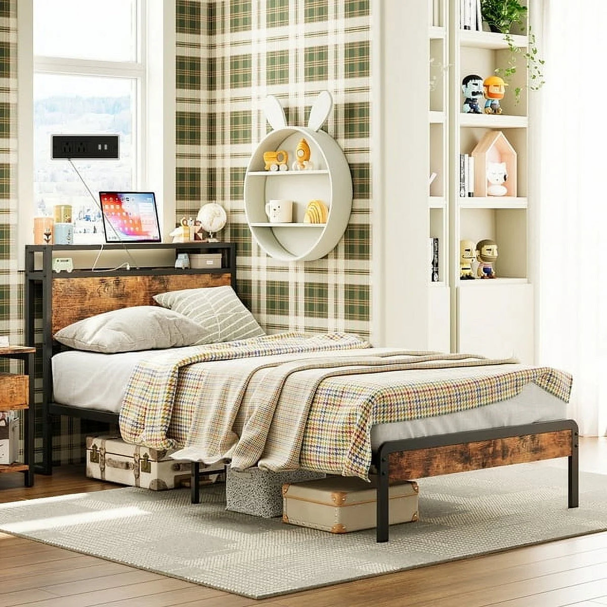 Twin Bed Frame with Storage Headboard and Charging Station K44280