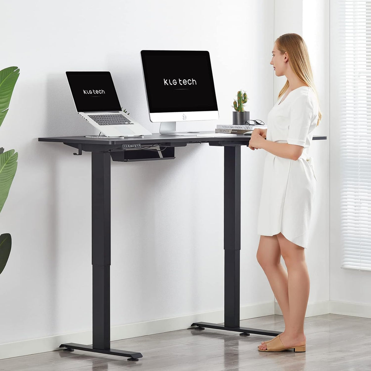 55Inch Electric Height Adjustable L-Shape Corner Desk with Cable Tray J6012