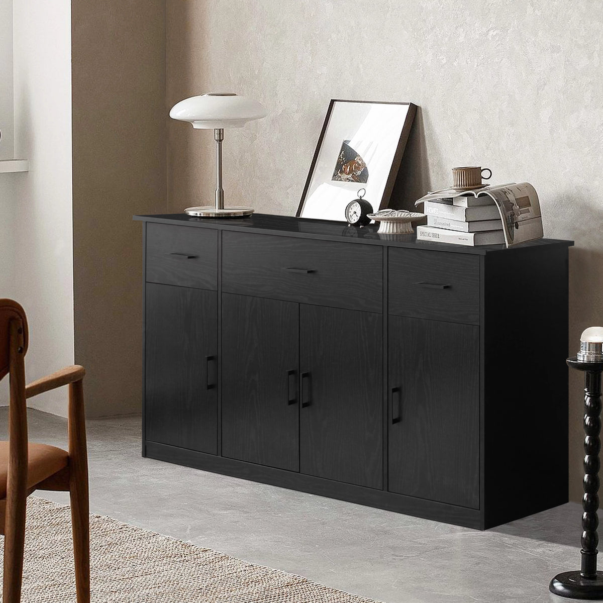 Black Sideboard Buffet Cabinet with 3 Drawers O69765