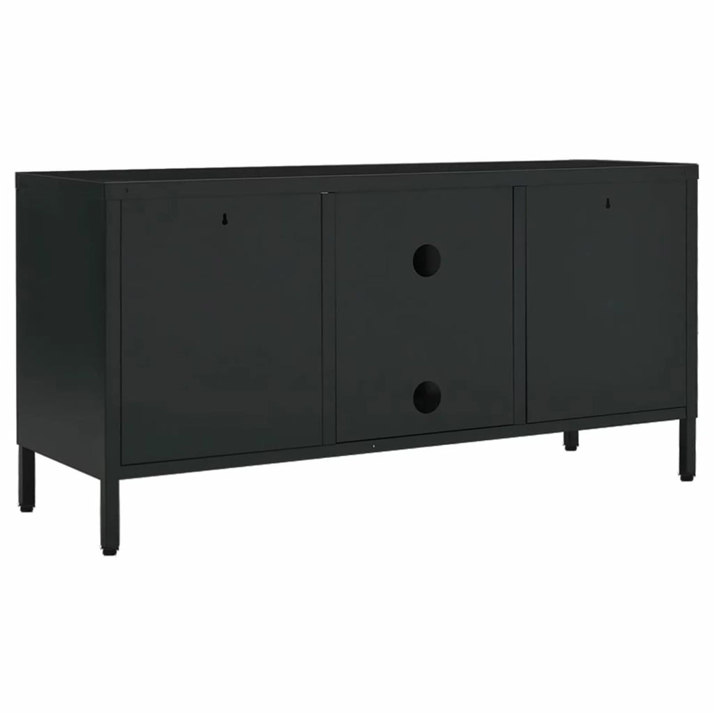 Black TV Stand with 2 Glass Doors and Open Shelves F46596