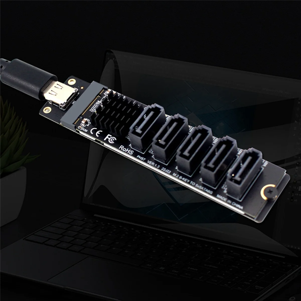 2X TYPE-C to SATA3.0 5 Ports Adapter Converter Card 6Gbps USB10G for SSD HDD Expansion, Black S80173