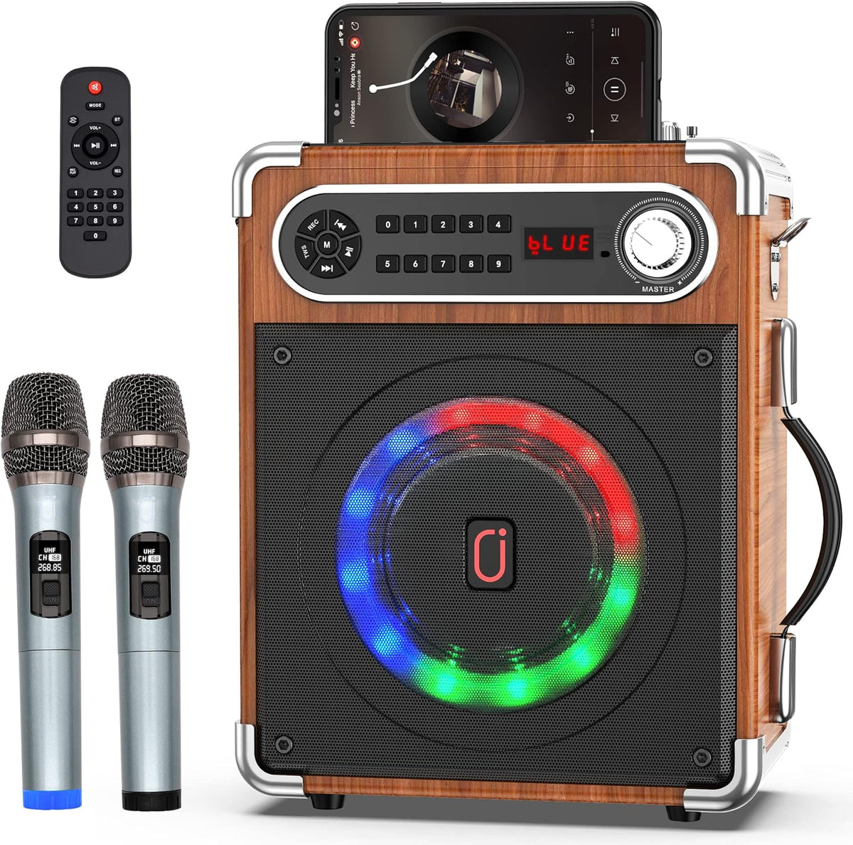 Portable Bluetooth Karaoke Machine with Two Wireless Microphones D344906
