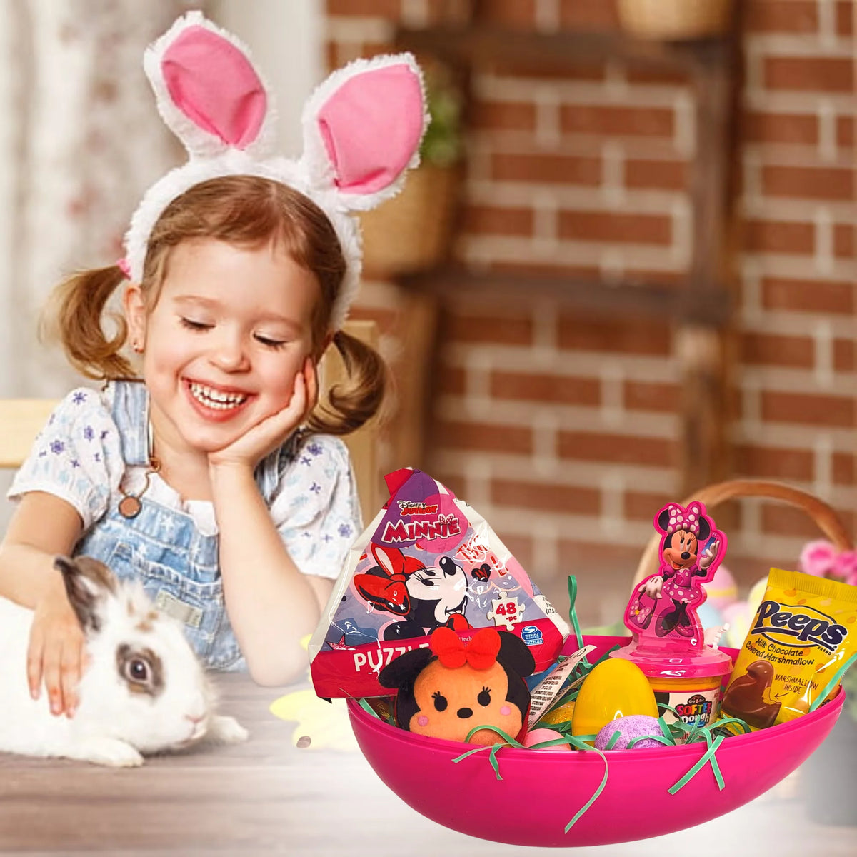 Jumbo Egg with Minnie Mouse Plush Toy Kiddy Dough Figure Eggs Candies Reusable Plastic Egg-Shaped Container V422
