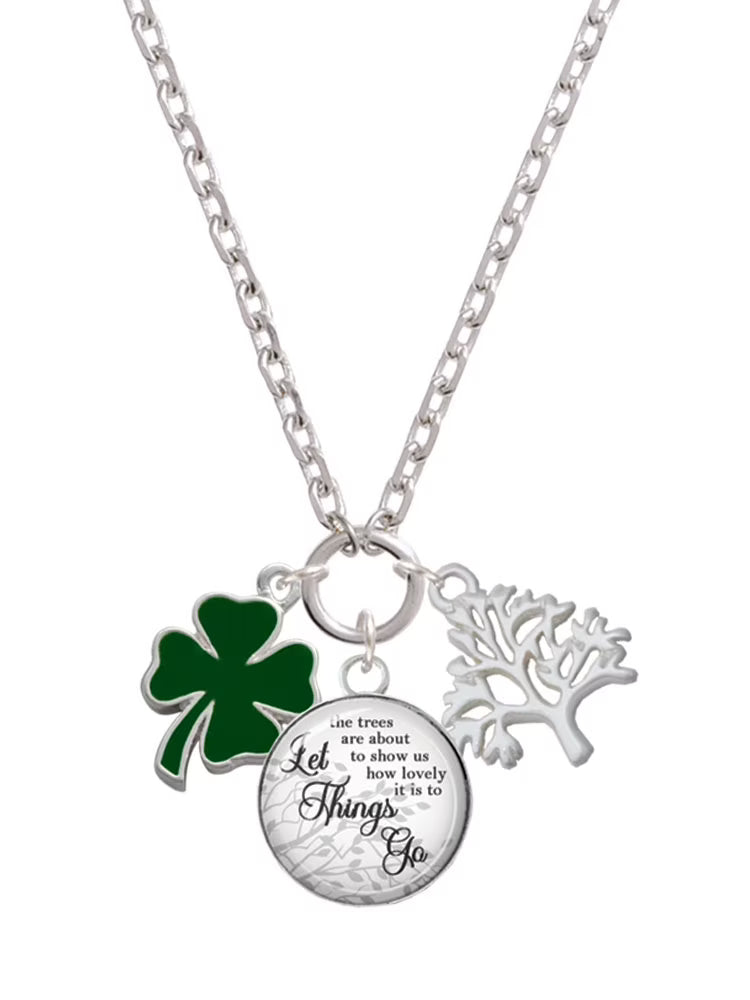 Green Enamel Four Leaf Clover Charm Necklace, 28" L250839