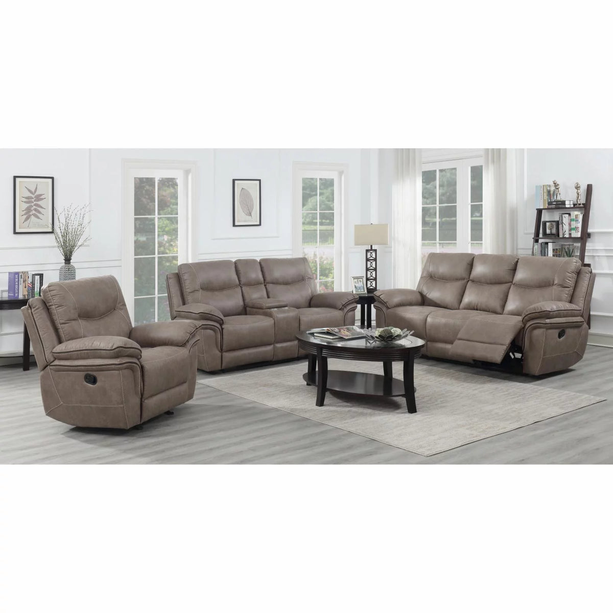 Sandy Beige Faux Leather Recliner Sofa P70247