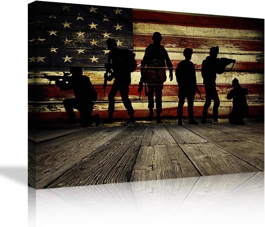Large American Flag Framed Canvas Wall Art E30933