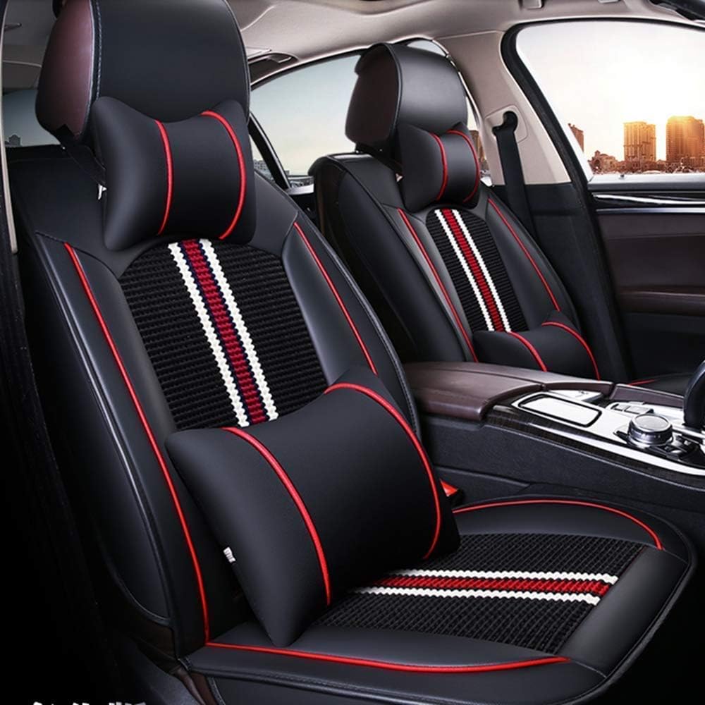 Custom Car Seat Cover Full Set Needlework PU Leather Black White X173