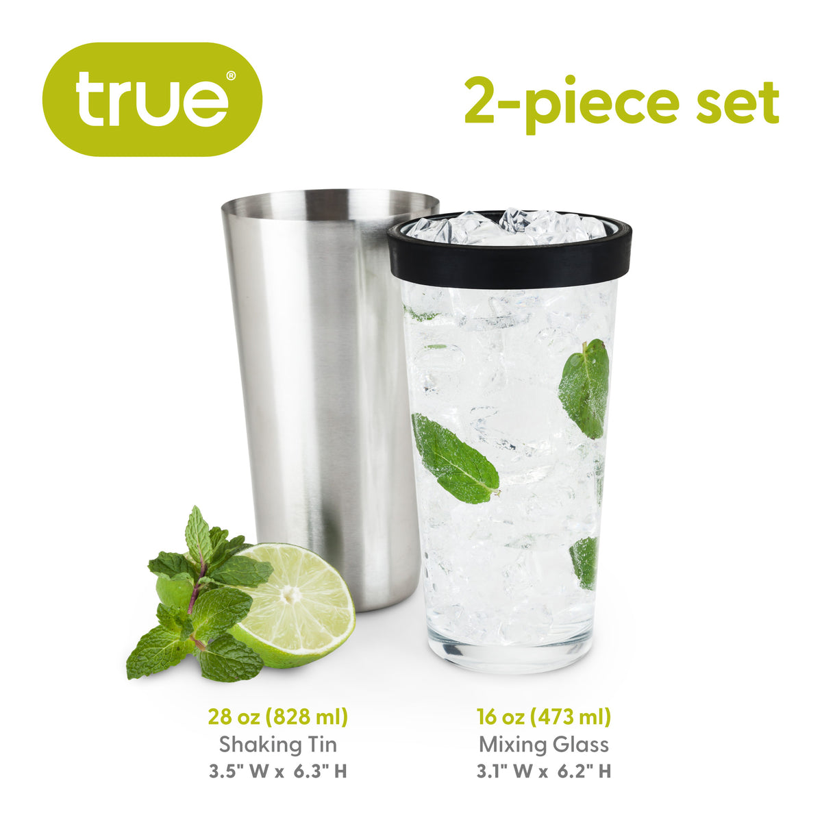 Boston Shaker, Stainless Steel Cocktail Tin & Mixing Glass with Rubber Seal, 28 Oz and 16 Oz, Set of 2 O6969
