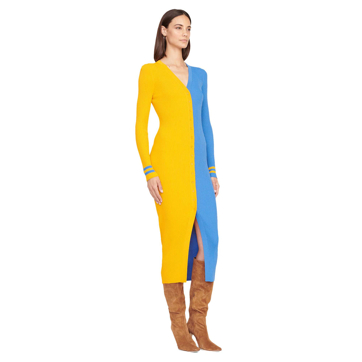 Knit Button-Up Sweater Dress T123