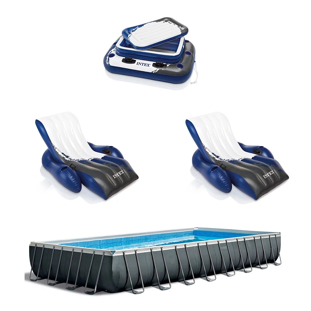 24ft x 12ft x 52in Rectangular Pool, Floats (2 Pack) & Cooler U166786