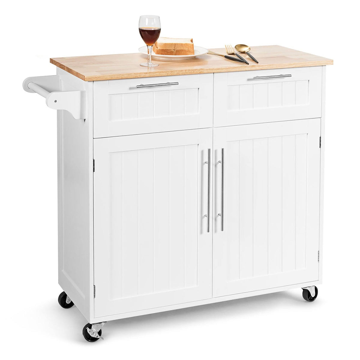 White Wood Rolling Kitchen Cart H229
