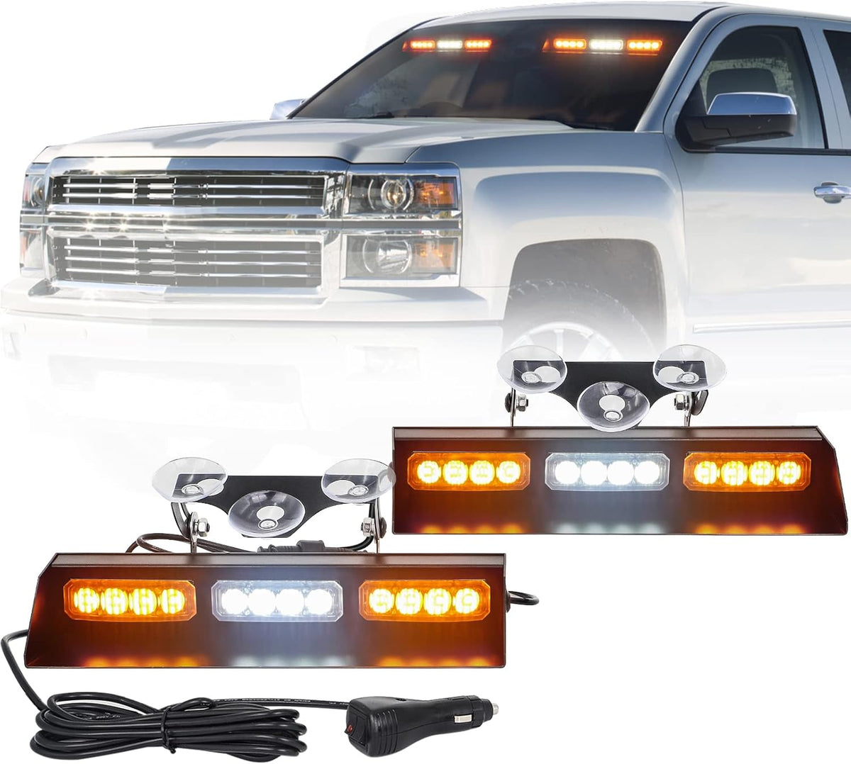 Amber/White 24 LED Strobe Light Bar for Trucks, Pack of 2 K805965