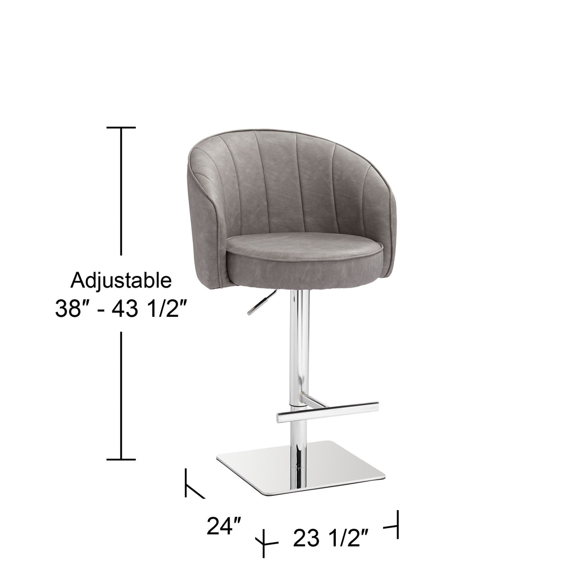 Chrome Swivel Bar Stool 31" High Gray Faux Leather Tufted Cushion with Backrest Footrest Q2849