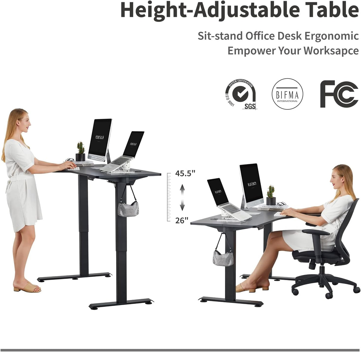55Inch Electric Height Adjustable L-Shape Corner Desk with Cable Tray J6012
