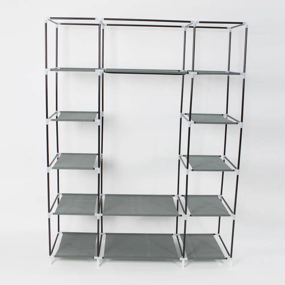 Portable Closet Wardrobe Clothes Rack with Shelf Gray U564867