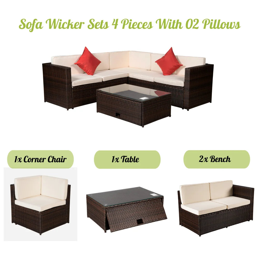 Brown PE Rattan Wicker Sectional Cushioned Sofa Set W321