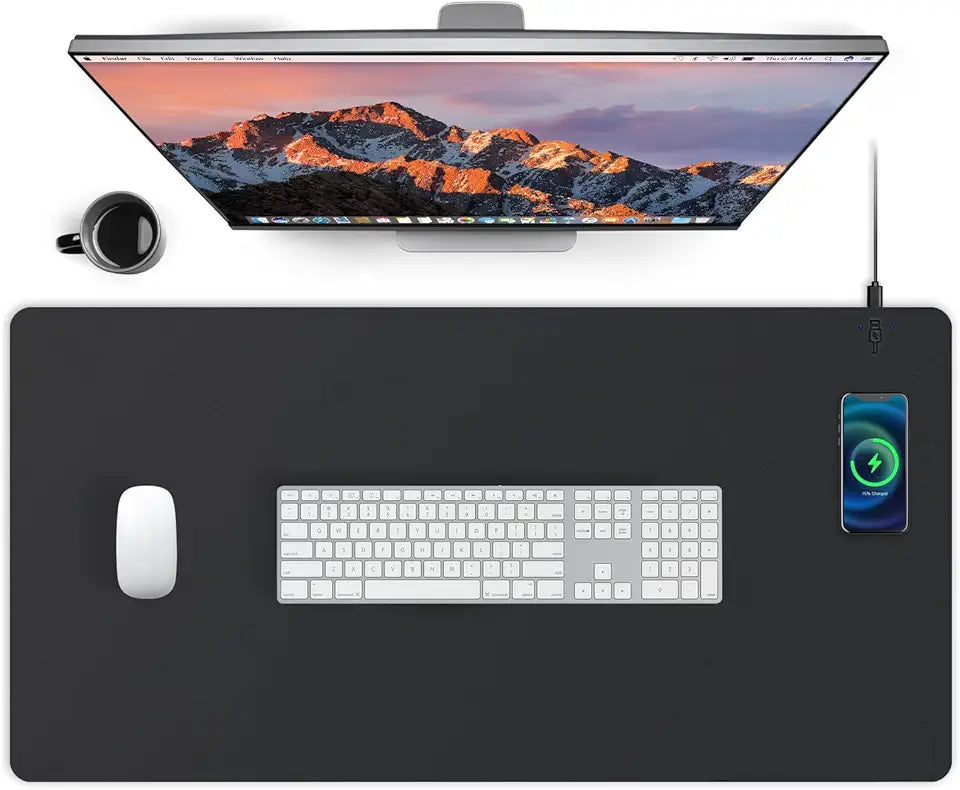 Black PU Leather Wireless Charging Desk Mat O879215