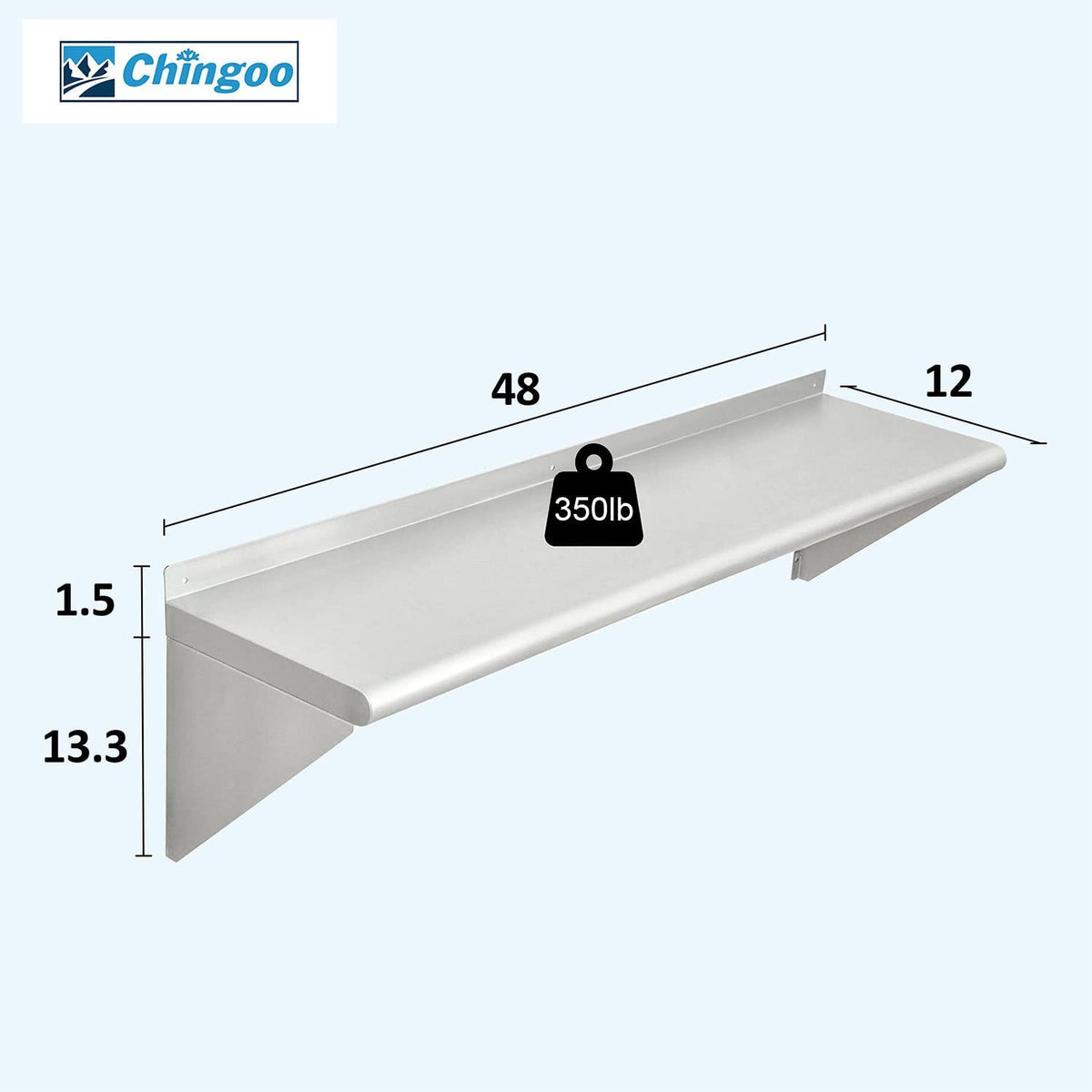 Stainless Steel Wall Mount Shelves, Set of 2, 48 x 12 Inch C782485
