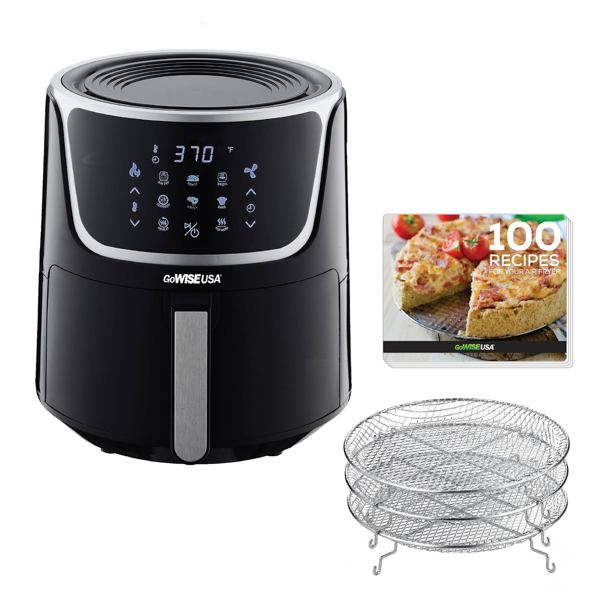 7 qt Electric Air Fryer with Dehydrator Black Silver W7426