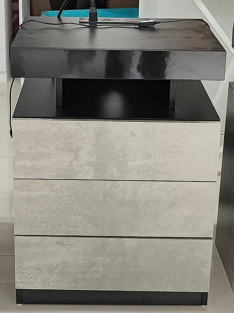 Black 2 Drawer LED Nightstand with Charging Station Q81673