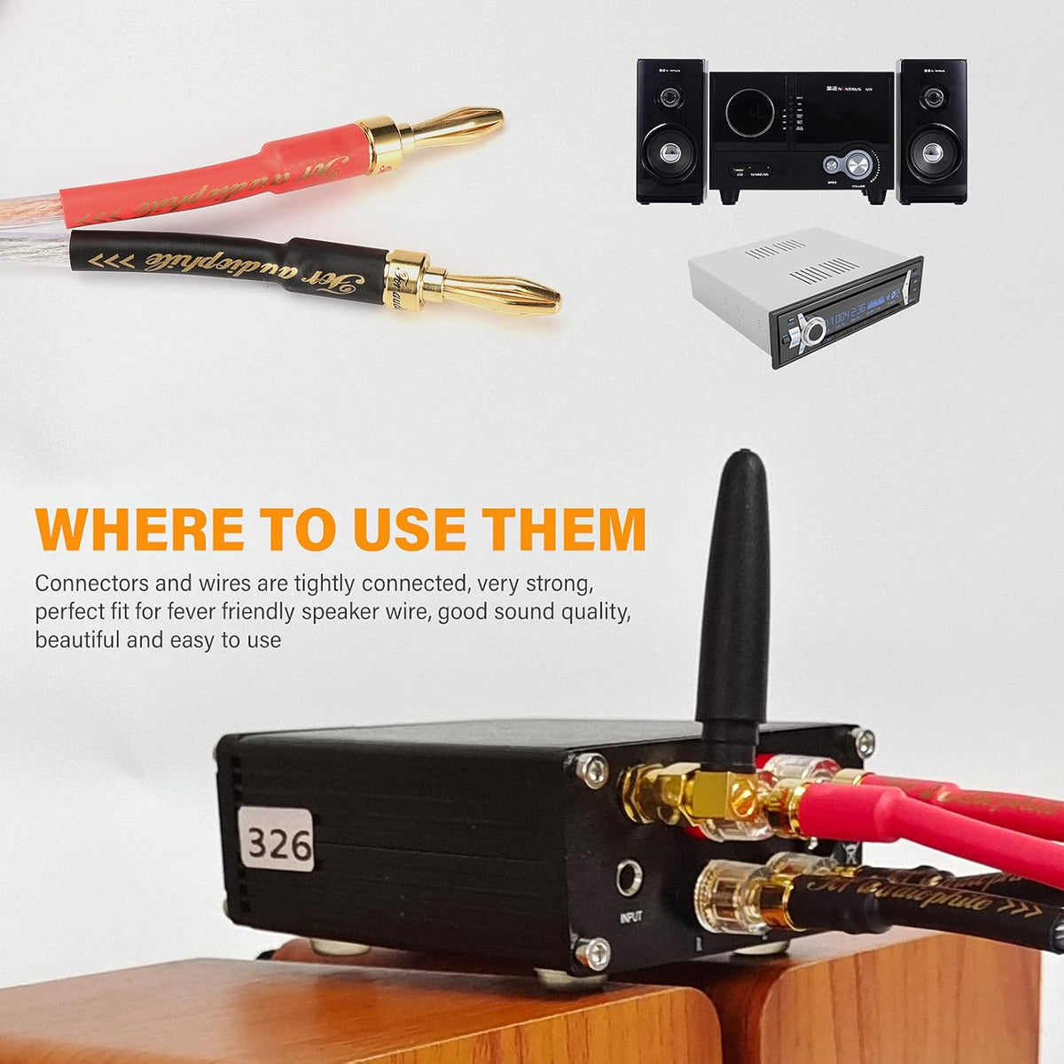 13AWG Oxygen-Free Copper Speaker Cables with Banana Plug Tips E911834