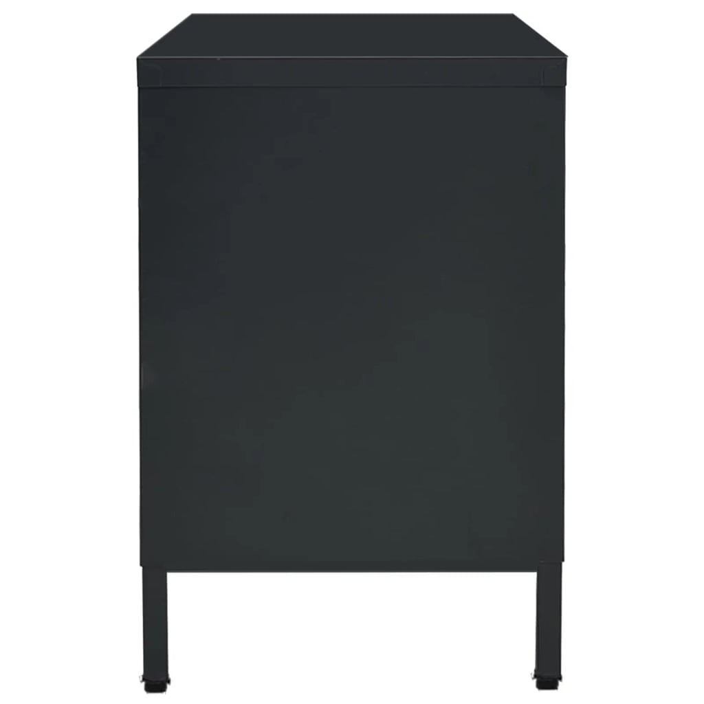 Black TV Stand with 2 Glass Doors and Open Shelves F46596