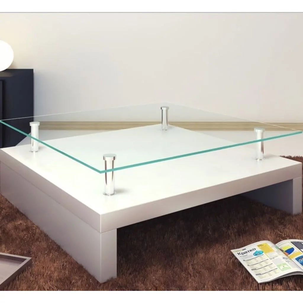 2-Tier High Gloss Coffee Table with Tempered Glass Top White X37470
