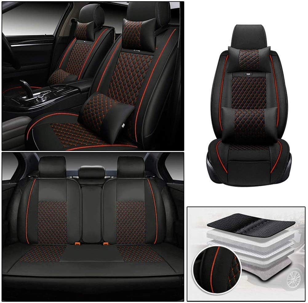 Custom Car Seat Cover Full Set Needlework PU Leather Black White X173