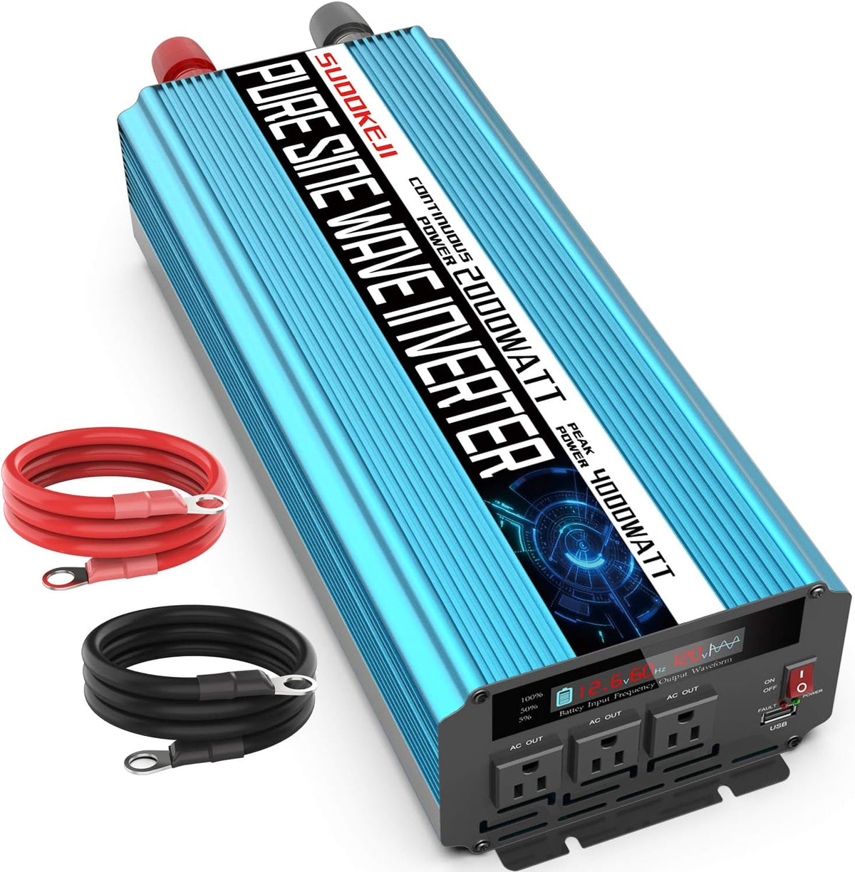 2000W Pure Sine Wave Power Inverter 12V DC to AC 110V/120V Converter with LCD Display U78144