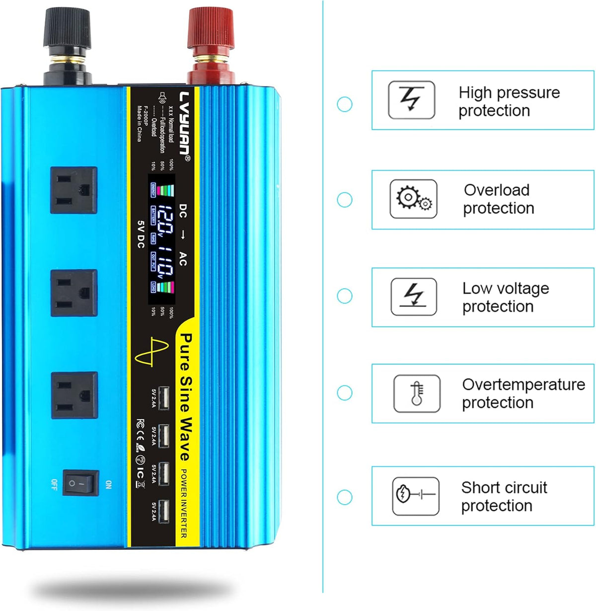Pure Sine Wave Inverter 1600 Watts 12V to 110V with Remote Controller I87789