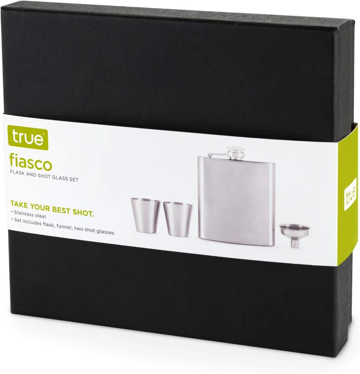 Silver Stainless Steel Flask and Shot Glass Set of 3 Z164852