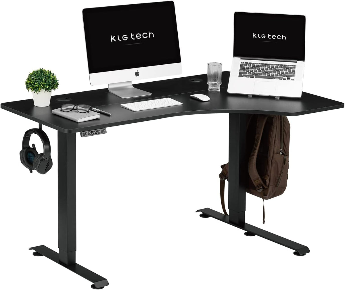 55Inch Electric Height Adjustable L-Shape Corner Desk with Cable Tray J6012