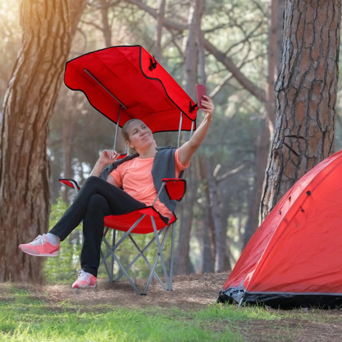 Foldable Canopy Chair with Cup Holder Red M587