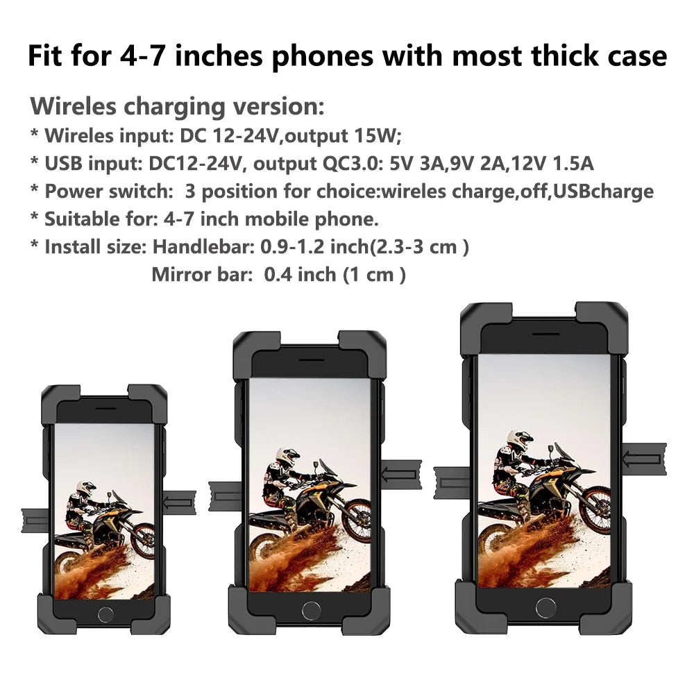 Motorcycle Phone Mount with Wireless and USB Charger 15W Qi Fast Charging Cell Phone Holder O6513