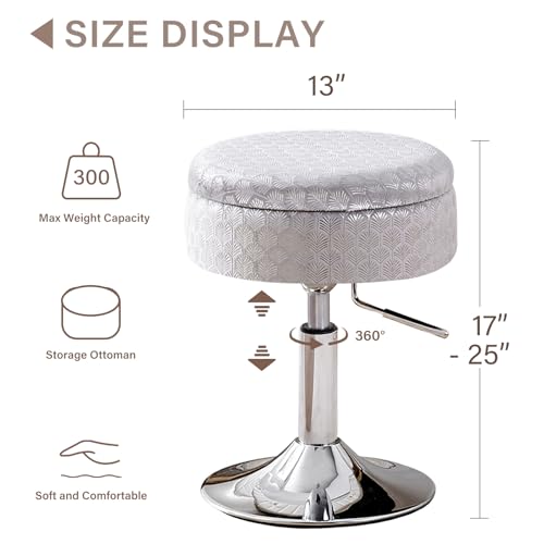 Black Velvet Height Adjustable Swivel Makeup Ottoman Stool with Storage B977