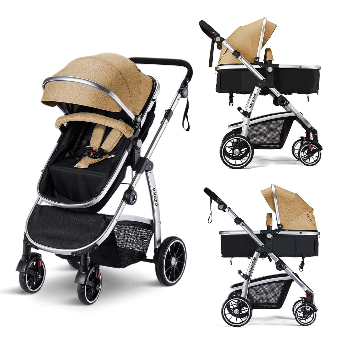 Beige Reversible Seat Stroller with Canopy W4354