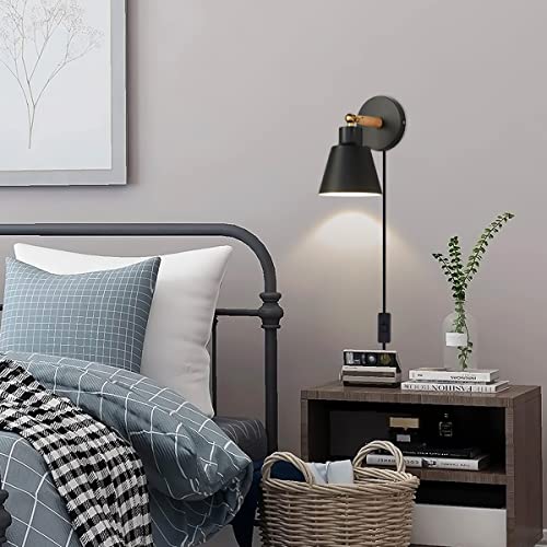 Black Nordic Wooden Plug in Wall Sconces Lighting Fixture (1 Pack) P658