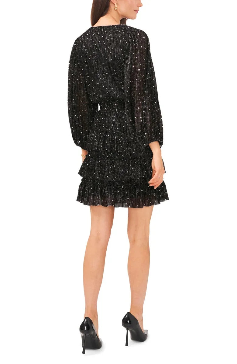 Gray Tiered Metallic Long Sleeve Dress H68208