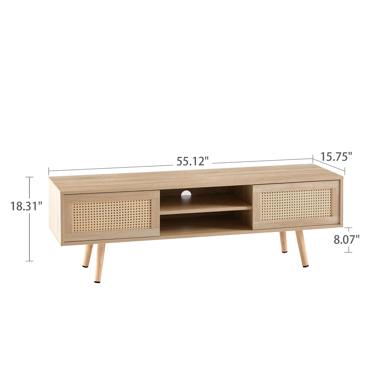 55.12" Rattan TV Cabinet with Sliding Doors and Adjustable Shelf Q833