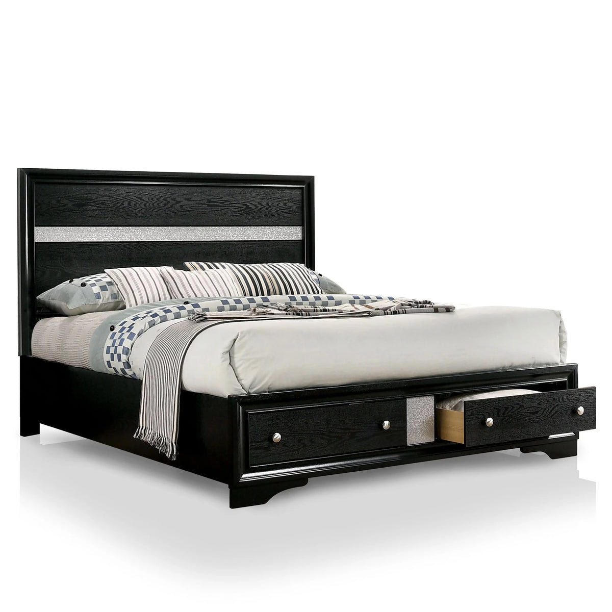 Black Solid Wood Platform Bed with Storage J3077