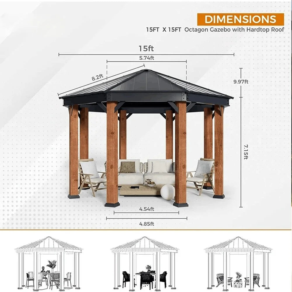 Outdoor Galvanized Steel Roof Gazebo Pergola with Privacy Curtains and Nettings B522771