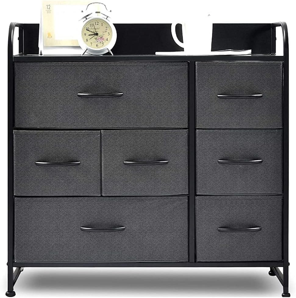 Black 7 Drawer Fabric Dresser with Wood Top F184384