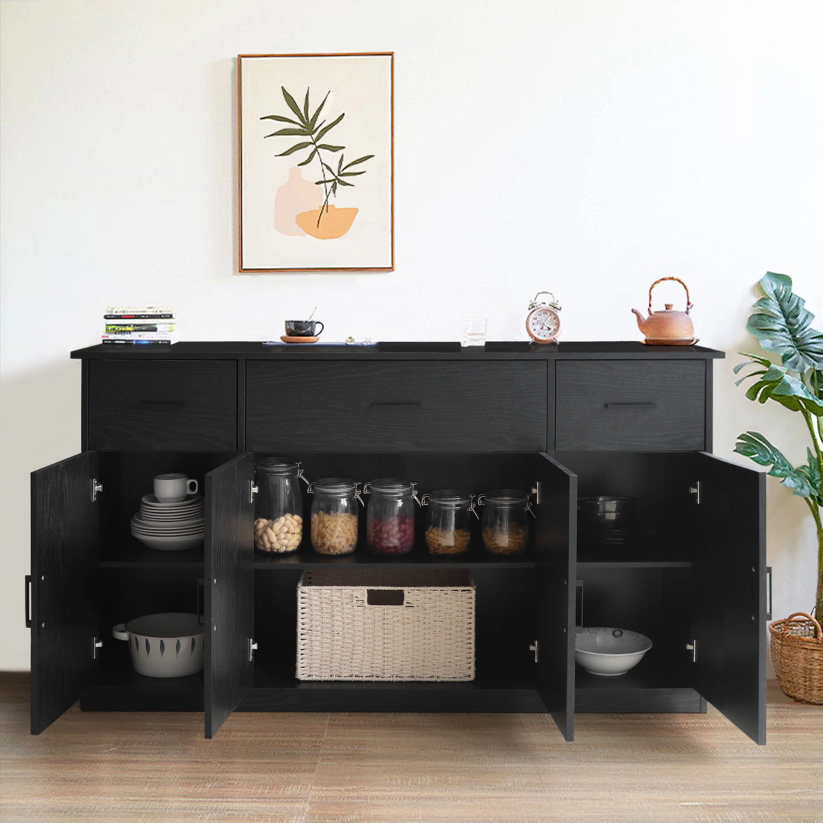 Black Sideboard Buffet Cabinet with 3 Drawers O69765