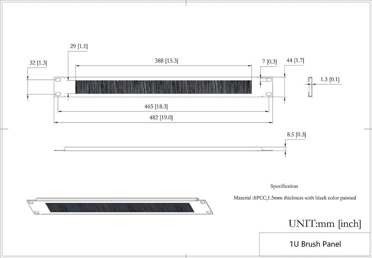 10 Pack 1U Horizontal Rack Mount Cable Management Panel with Cable Entry Brush for 19-Inch Rack Black G55215