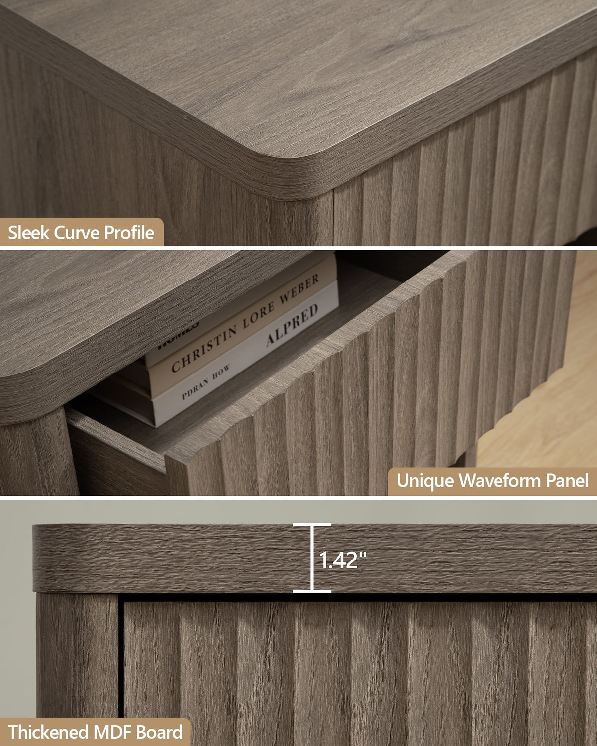 Gray Set of 2 Wood Nightstands with Drawer E53006
