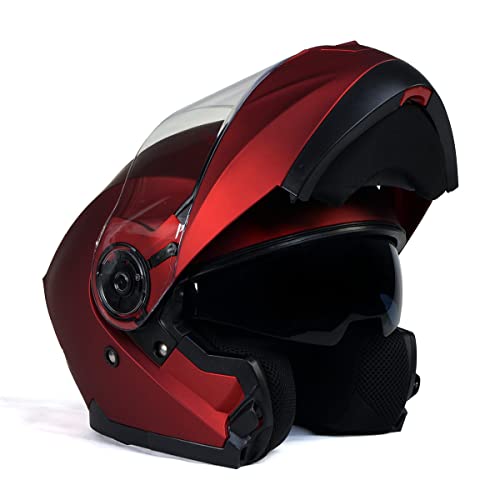 Red Advanced Motorcycle Modular Helmet with Drop Down Visor - Large T39562