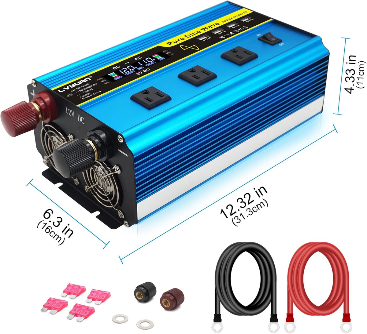 Pure Sine Wave Inverter 1600 Watts 12V to 110V with Remote Controller I87789