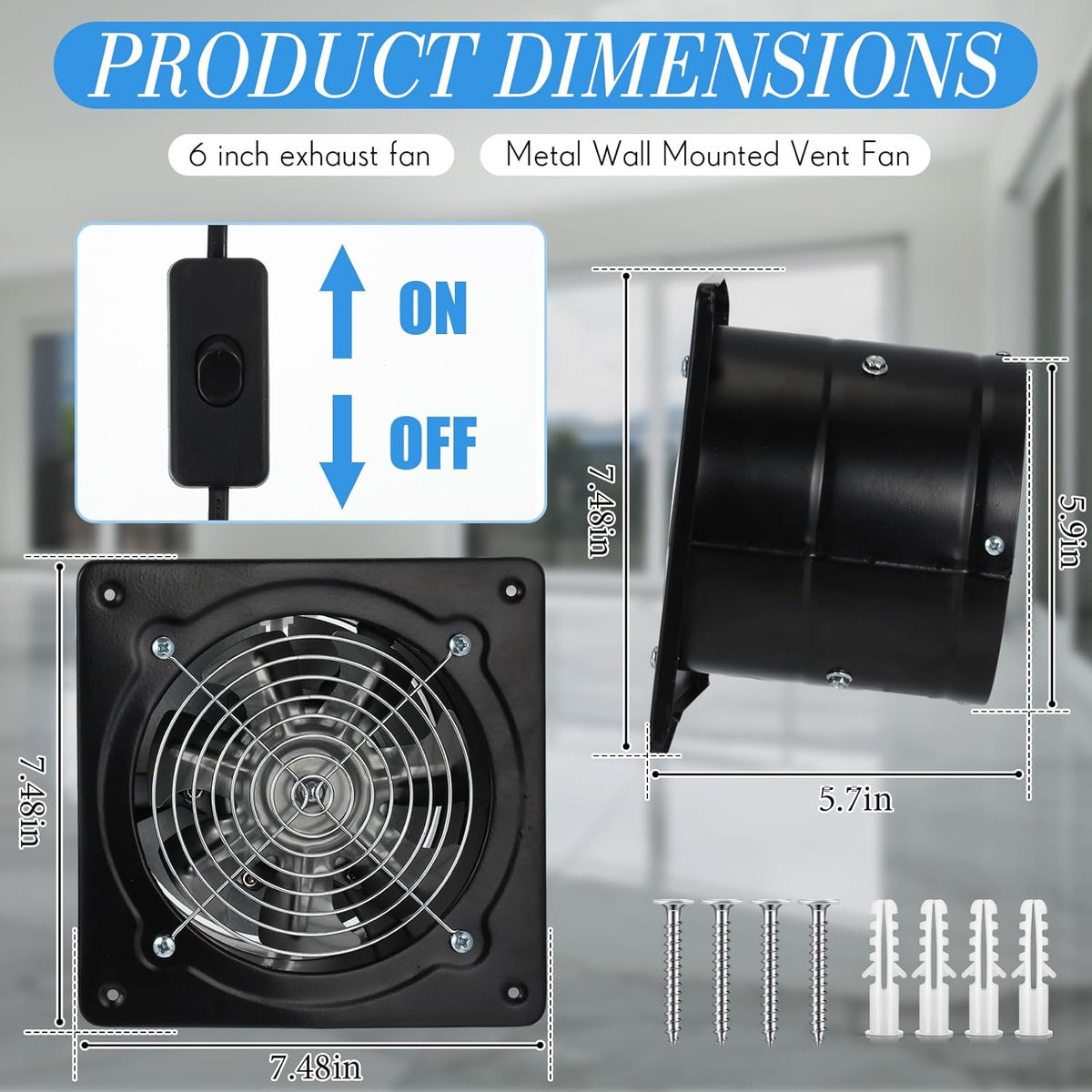 Black 6 Inch Exhaust Fan with Switch and Damper Y388317