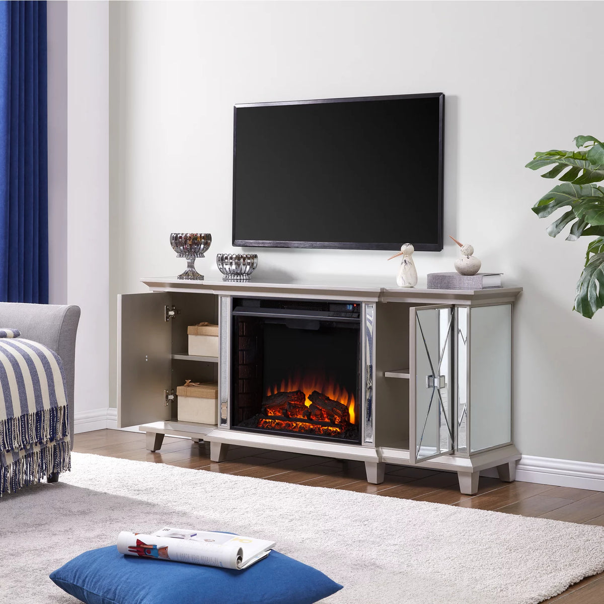 Mirrored Electric Fireplace Media Console K818790