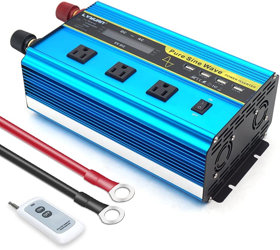 Pure Sine Wave Inverter 1600 Watts 12V to 110V with Remote Controller I87789